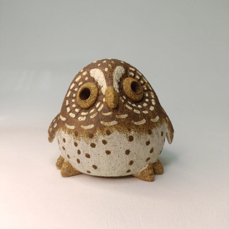 台灣迷你Q版貓頭鷹-鵂鶹/陶藝品/原創 - 擺飾/家飾品 - 陶 