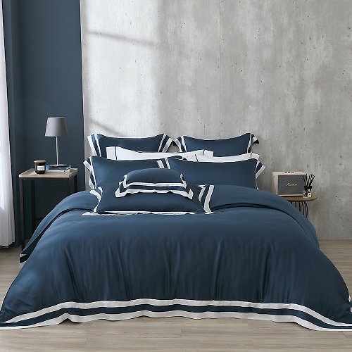 OLIVIA 原創設計寢具 DR1010 蒼山藍/80支天絲萊賽爾/床包枕套組/床包被套組/雙框設計
