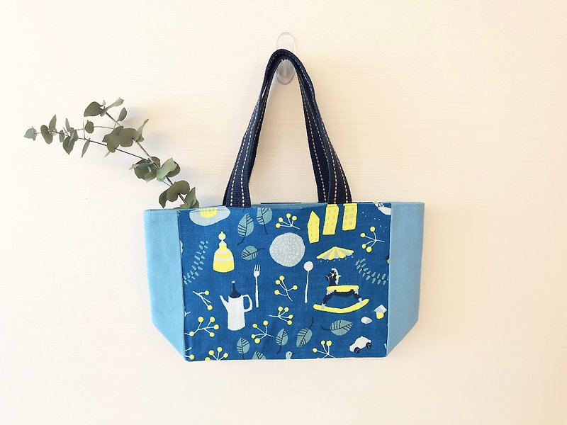 Color lunch bag / lunch bag / waterproof fabric material - blue grocery - กระเป๋าถือ - ผ้าฝ้าย/ผ้าลินิน 