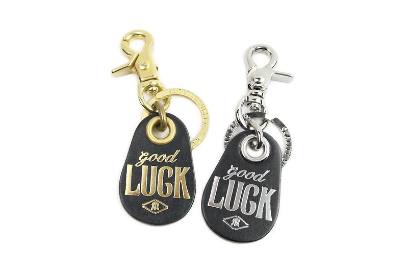 【METALIZE】Good Luck燙金皮牌鑰匙圈 - 鑰匙圈/鎖匙扣 - 真皮 