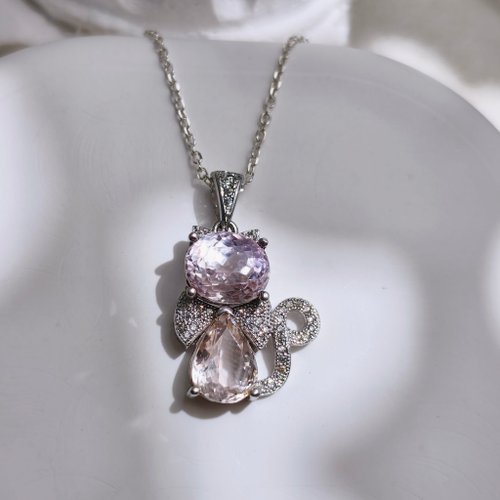 Purnima Magic Salon 天然孔賽石9.2克拉 貓咪寶石項鍊 精美寶石 貓咪設計造型 雙色