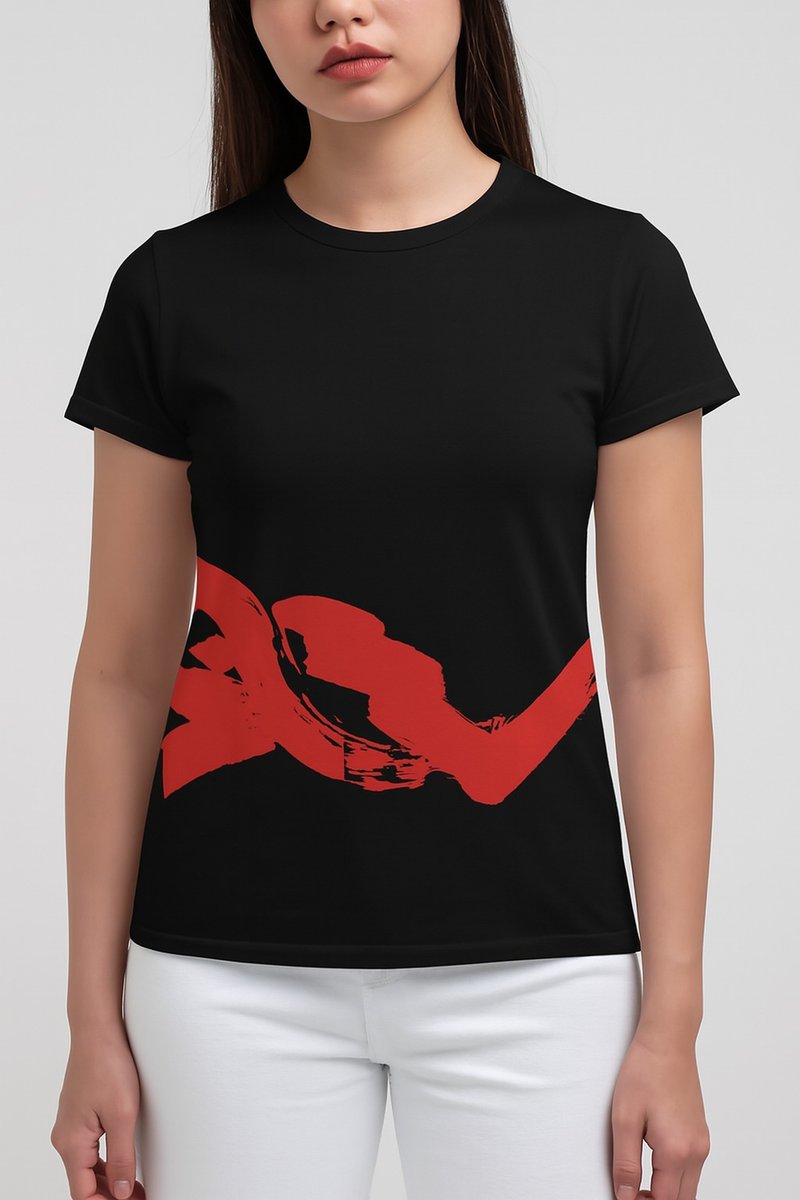 流墨a004/手工絹印/女黑棉T/限量 - 女 T 恤 - 棉．麻 灰色