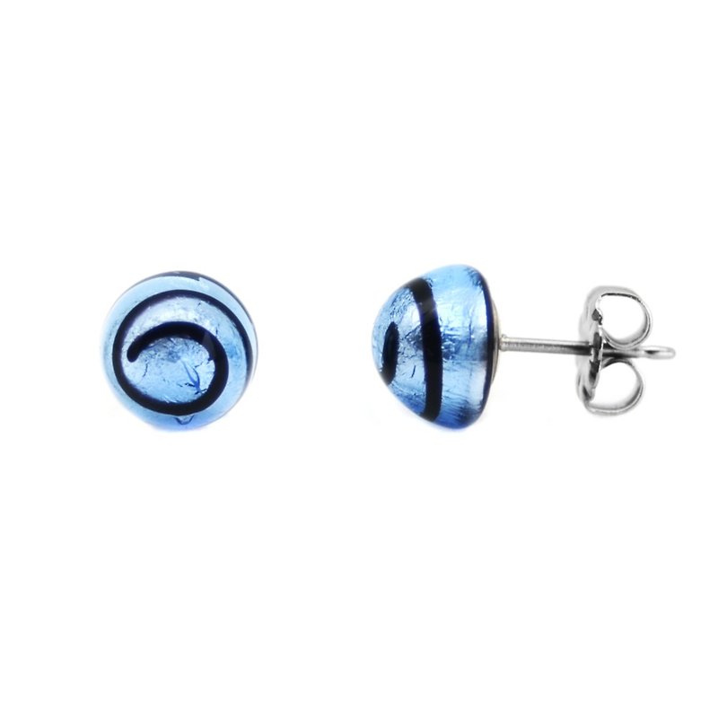 轉轉繽紛-亮藍 琉璃純鈦耳環一對 不過敏耳環 買即贈鈦貼兩粒 - 耳環/耳夾 - 其他金屬 藍色