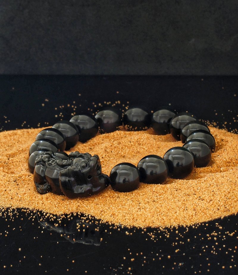 黑曜石貔貅 12mm 水晶手鍊 ( HKA8056 ) - 手鍊/手鐲 - 半寶石 