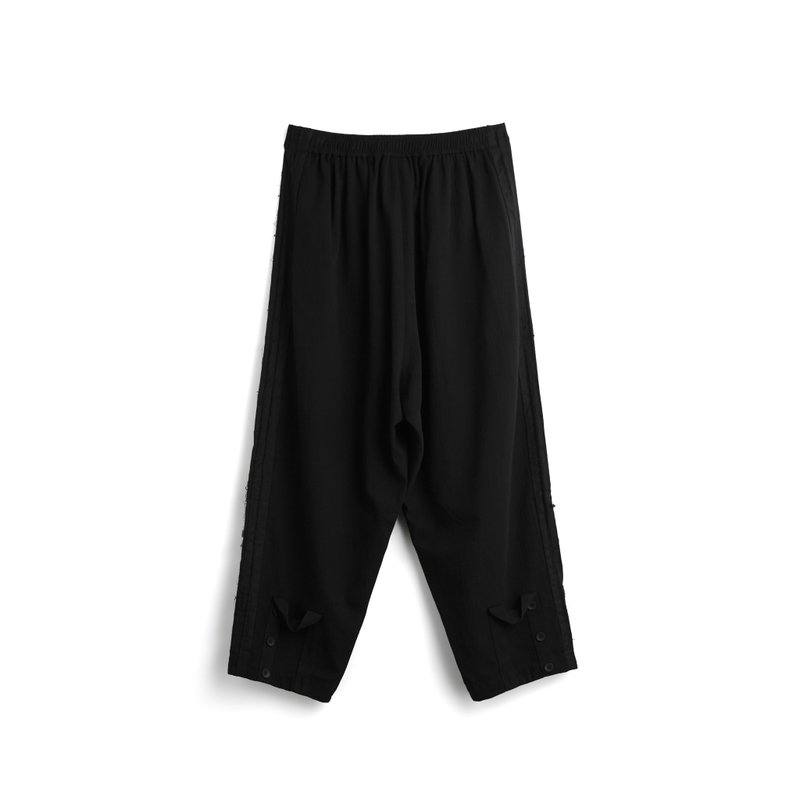Patchwork Pants - 男長褲/休閒褲 - 棉．麻 黑色
