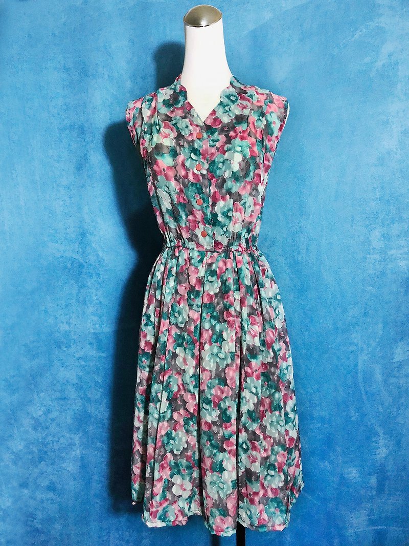 Ping-pong vintage [Vintage dress / floral pattern collar floral sleeveless vintage dress] bring back VINTAGE - One Piece Dresses - Polyester Multicolor