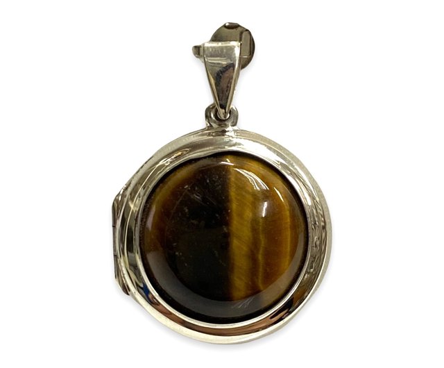 タイガーアイストーンと925スターリングシルバーサークルロケット