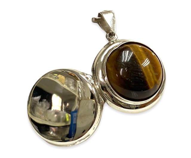 タイガーアイストーンと925スターリングシルバーサークルロケット