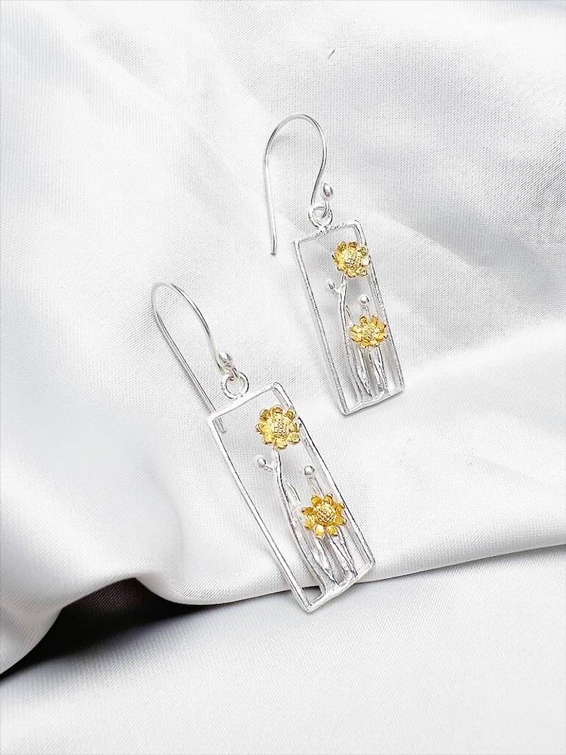 [Murayoshi Silver Jewelry] 925 sterling silver earrings handmade earrings sunflower - ต่างหู - เงินแท้ 