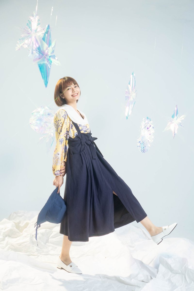 【LADY】京都フリルポケットプリーツロングワンピーススリングスカート大きいサイズ - スカート - コットン・麻 ブラック