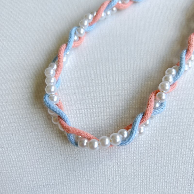 Pink orange blue pearl woven mobile phone strap mobile phone lanyard mobile phone case anti-fall - Phone Accessories - Cotton & Hemp White