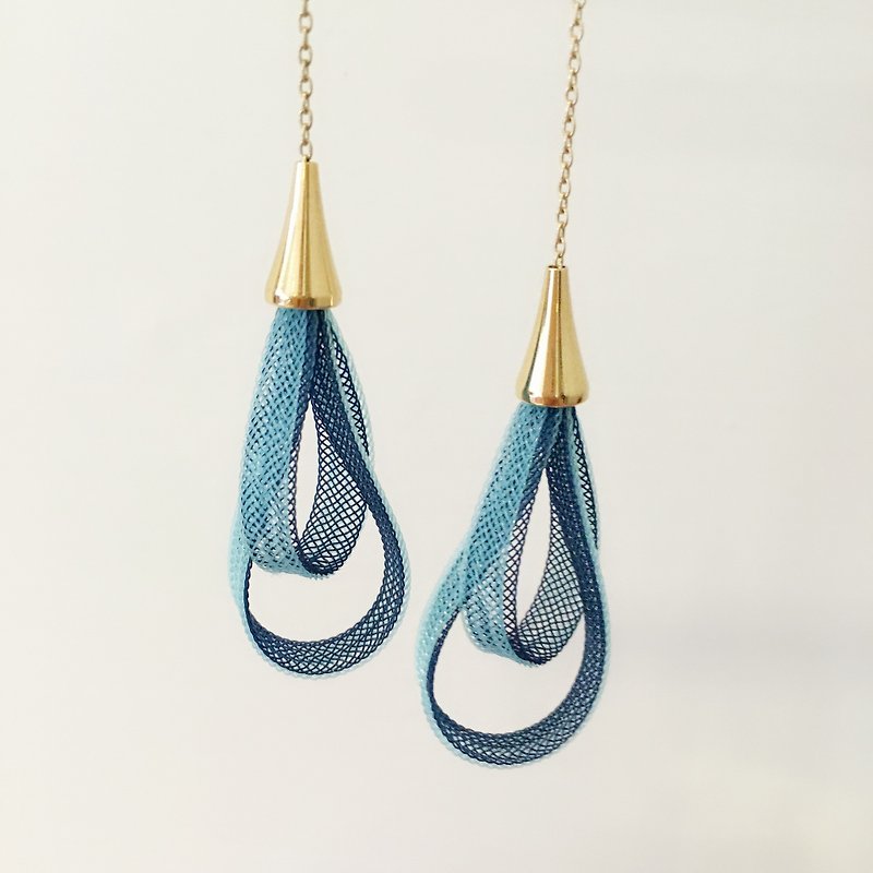French handmade nylon ribbon earrings _ light blue - ต่างหู - เส้นใยสังเคราะห์ สีน้ำเงิน