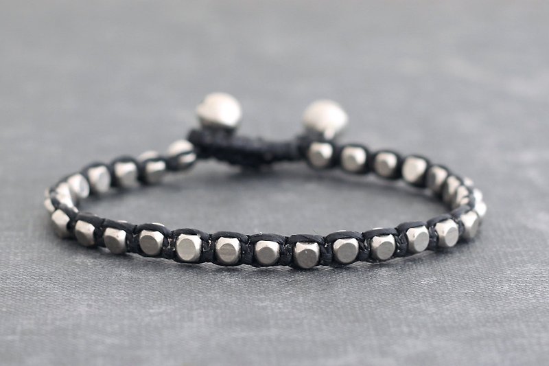 Men Unisex Silver Beads Woven Bracelets Cord Metal Braided Bracelets - Bracelets - Other Metals Silver