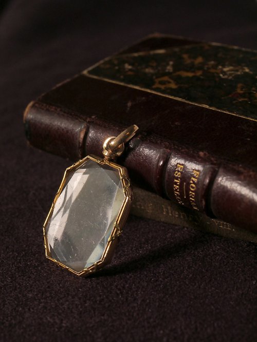 鑲珹古董珠寶 1890s 法國 18k金手工切割玻璃八邊形相片墜