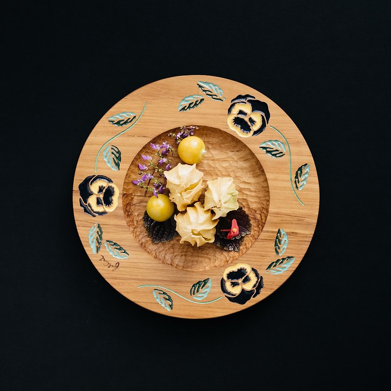 Pansy Crown Teak Plate - 小碟/醬油碟 - 木頭 咖啡色