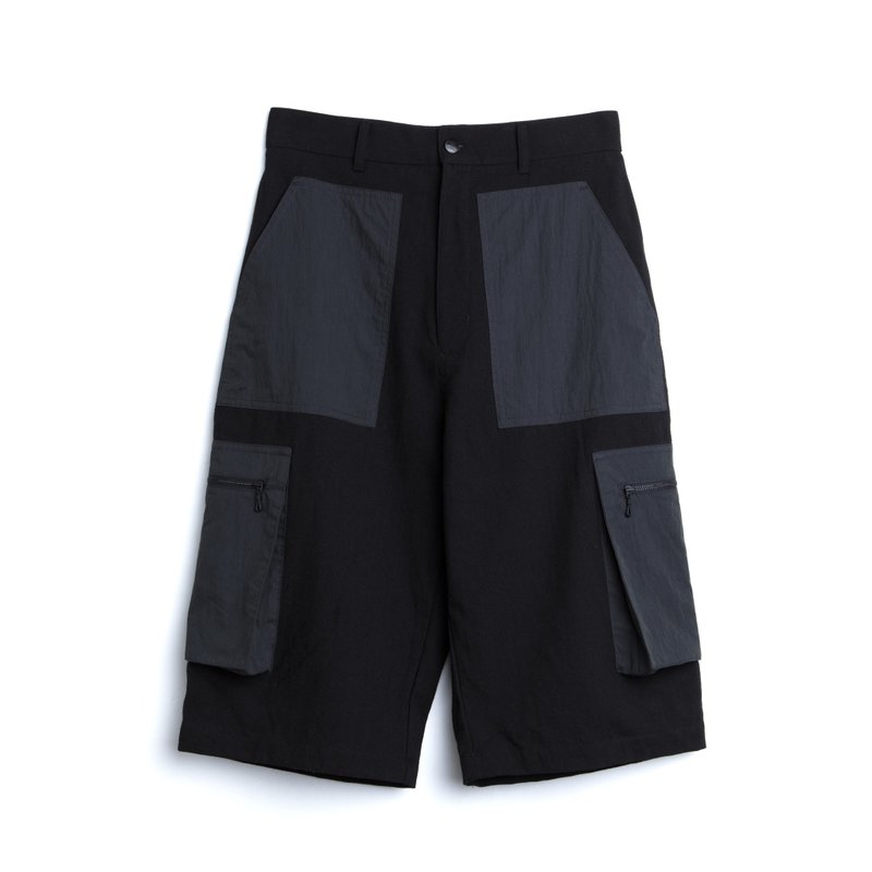 Patchwork Cargo Shorts - 男長褲/休閒褲 - 棉．麻 灰色