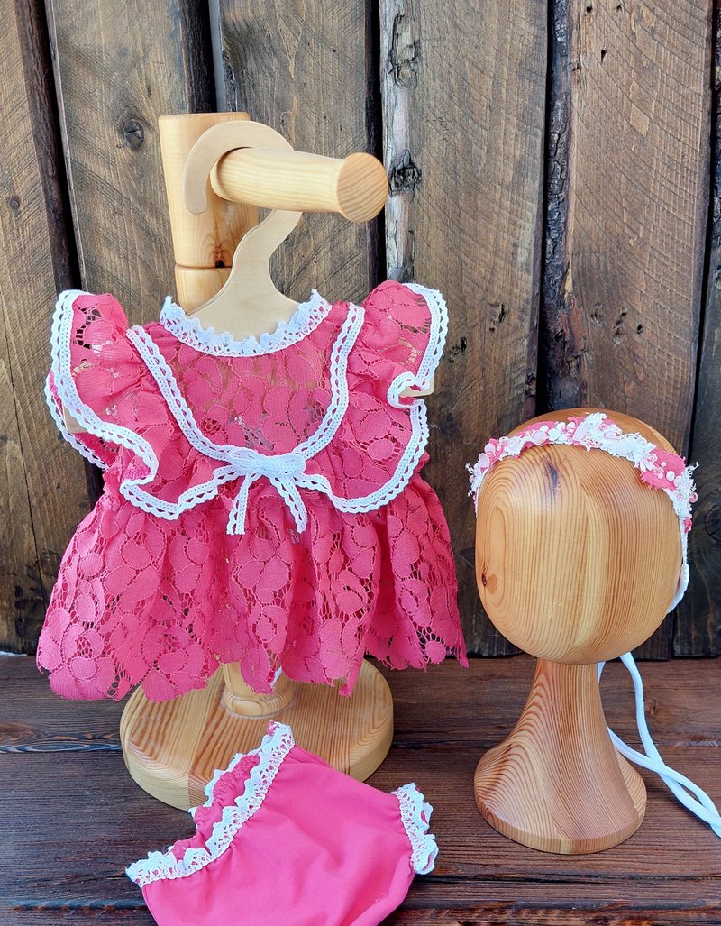 Newborn lace boho girl outfit,  photography props, halo headband and bloomers - 嬰兒手鍊/飾品 - 其他材質 紫色