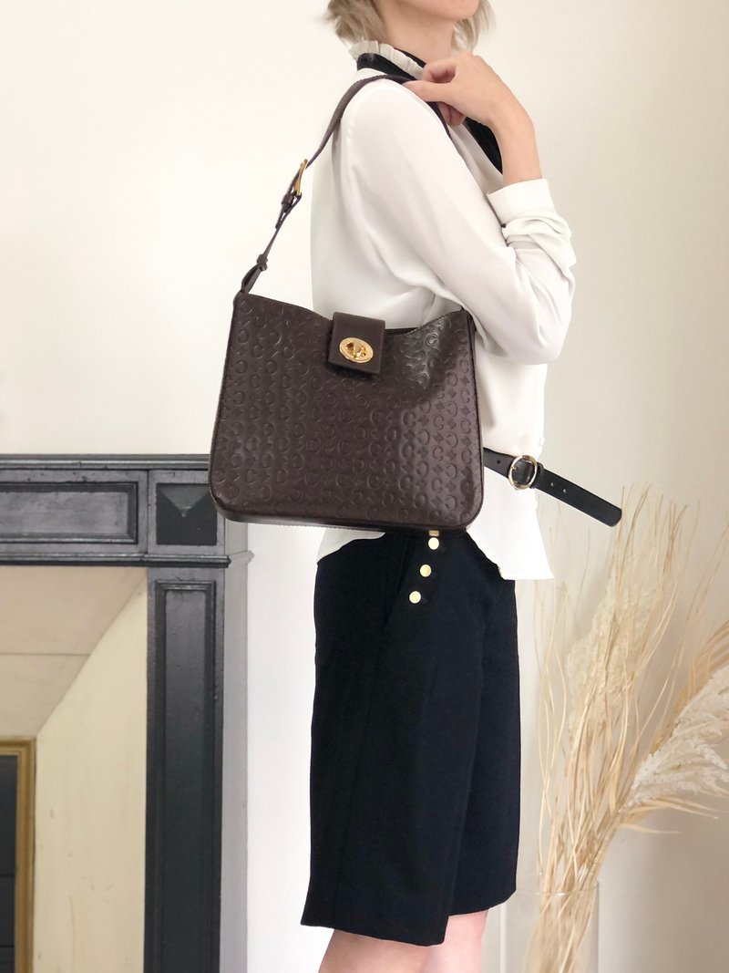 【 日本直送　名牌中古包 】CELINE  ブラゾン ショルダーバッグ ブラウン ターンロック レザー セミショルダーバッグ vintage txixub - 側背包/斜背包 - 真皮 咖啡色