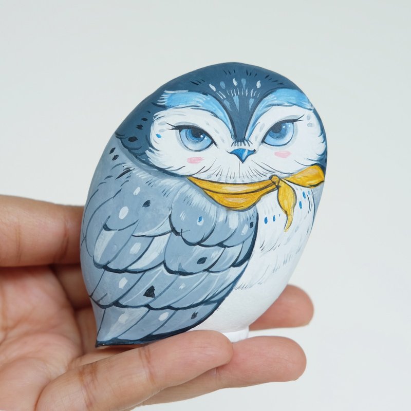 Grey Owl stone painting, Original art,Stone Art Paint by Acrylic Colour, Unique. - Items for Display - Waterproof Material Gray