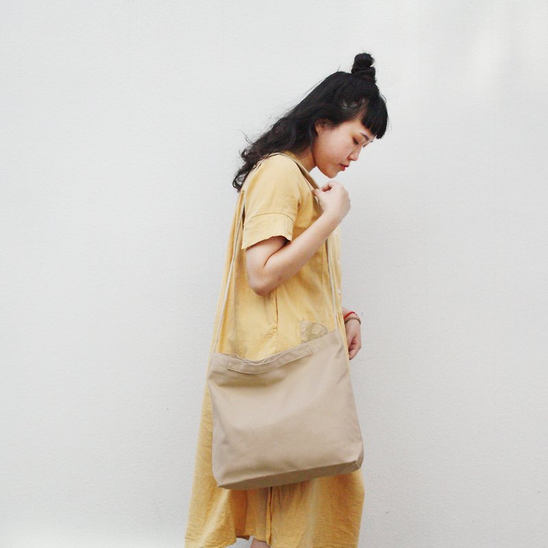 2 way canvas tote bag - Messenger Bags & Sling Bags - Cotton & Hemp Khaki