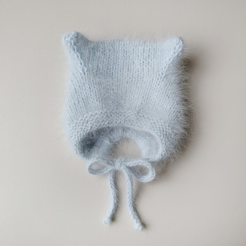 Baby hat - size 0-3 months, knitted hat, kitty hat, kitty bonnet, newborn hat - 嬰兒帽子/髮帶 - 羊毛 透明