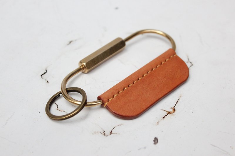 Retro Bronze leather key ring | caramel color - Keychains - Copper & Brass Orange