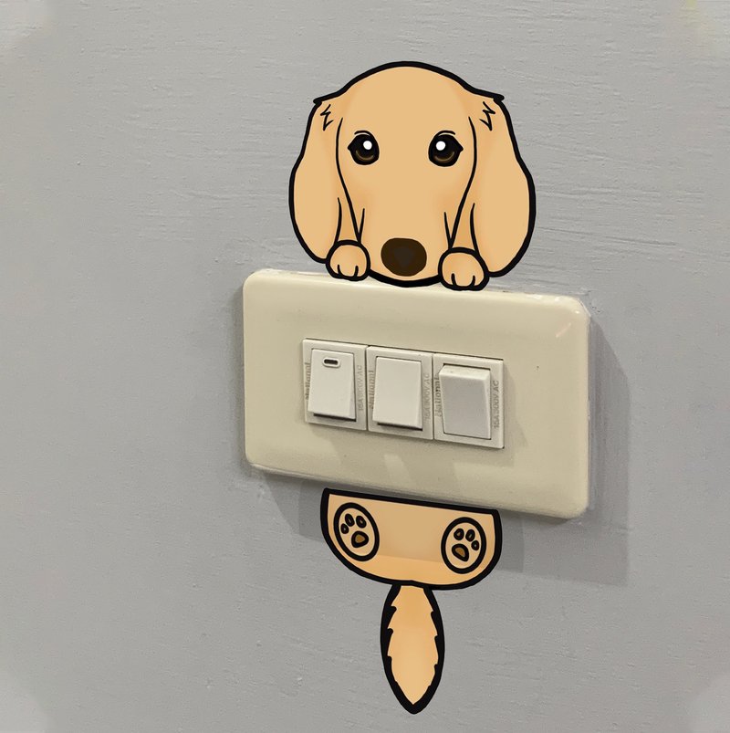 สติกเกอร์ตกแต่งสวิตช์ไฟ ลายสุนัขดัชชุน แบบแยกส่วน (สีน้ำตาล/ครีม/ดำแทน) - ตกแต่งผนัง - วัสดุกันนำ้ สีเงิน
