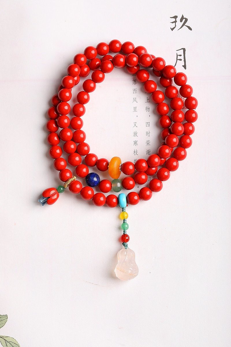 天然原礦硃砂精品紅砂三圈手鏈含量95%以上6mm - 手鍊/手環 - 寶石 