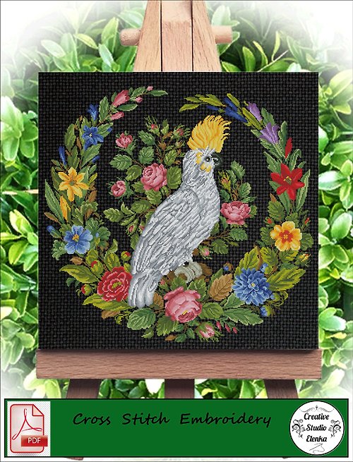 CreativeStudioElenka Vintage Cross Stitch Scheme White cockatoo 5 - PDF Embroidery Scheme