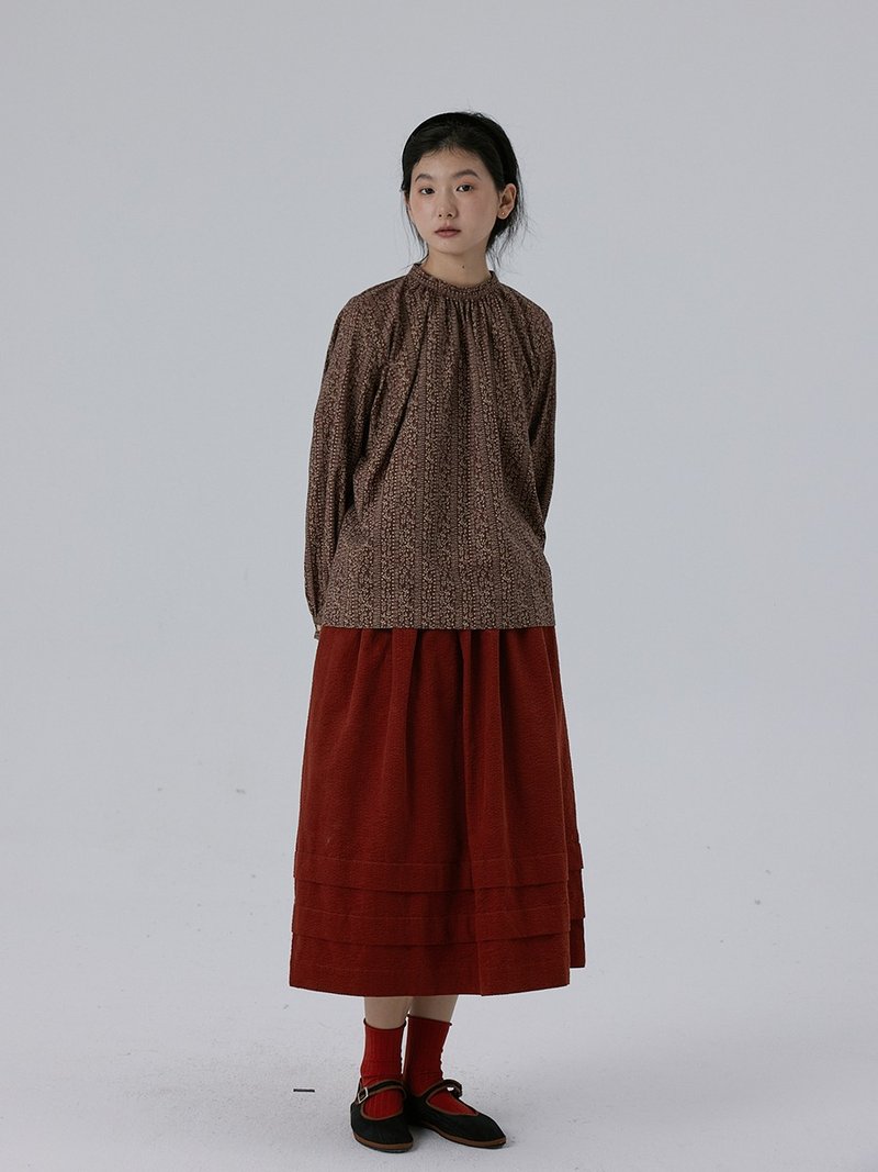 Brown ethnic print cotton turtleneck babydoll style pullover top - เสื้อผู้หญิง - ผ้าฝ้าย/ผ้าลินิน หลากหลายสี