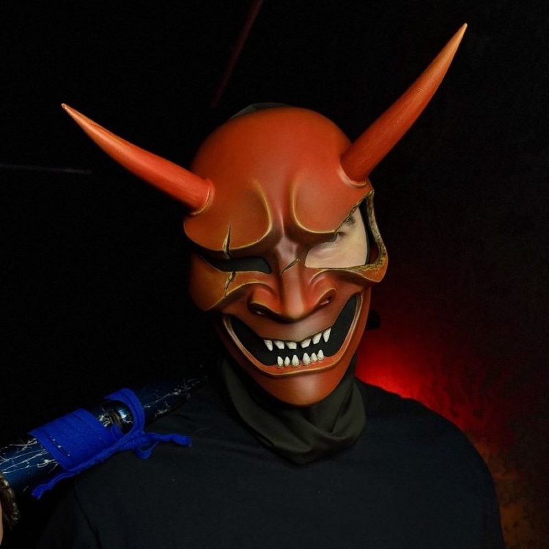 Japanese Hannya mask: Sohei Hero Mask For Honor Cosplay, Japanese Demon Mask - 口罩/口罩收納套 - 樹脂 紅色