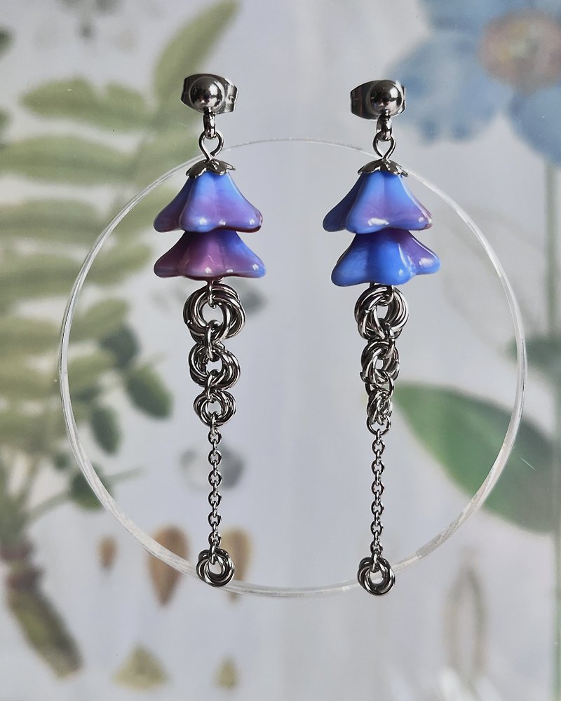 Linglan jingle flower earrings (purple) Stainless Steel earrings - ต่างหู - สแตนเลส สีม่วง