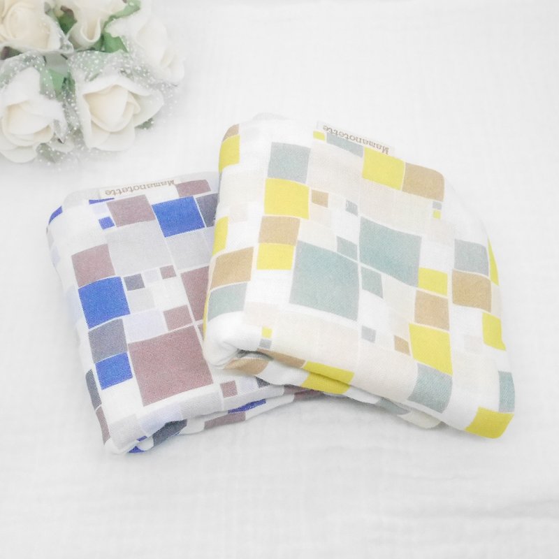 Block tile Soft to the touch 8-ply gauze handkerchief Made in Japan Handmade 20×20cm/8×8inch - Handkerchiefs & Pocket Squares - Cotton & Hemp Multicolor