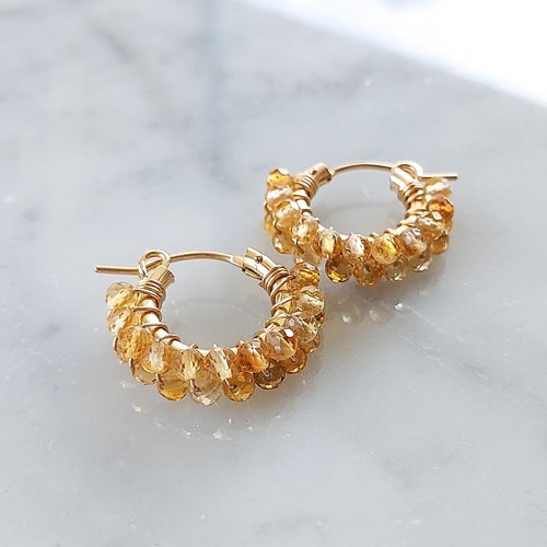 marina JEWELRY 14kgf Citrine W wrapped hoop 耳環 / 耳夾