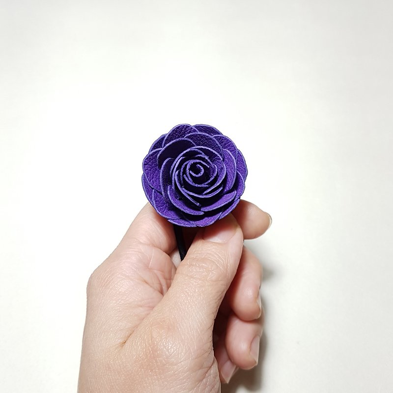 Leather flower hair tie_S size_purple - เครื่องประดับผม - หนังแท้ สีม่วง