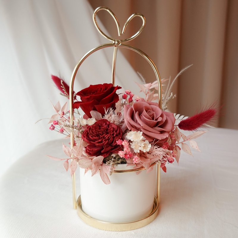 Eternal Flower Love Handle Potted Flower-Red Pink - Dried Flowers & Bouquets - Plants & Flowers Pink