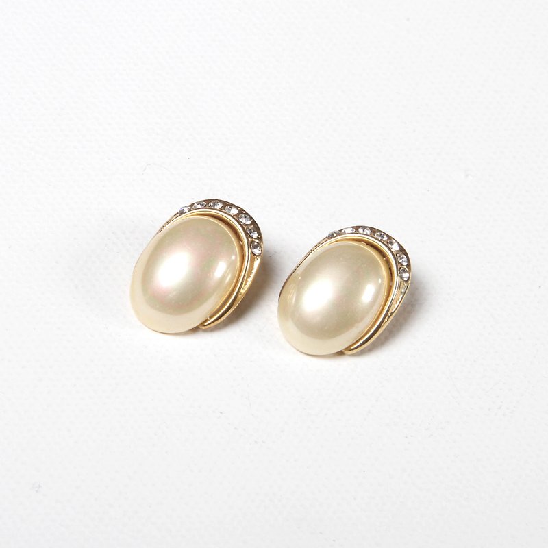 【蛋植物古着】月半珍珠復古夾式古董耳環 - 耳環/耳夾 - 銅/黃銅 