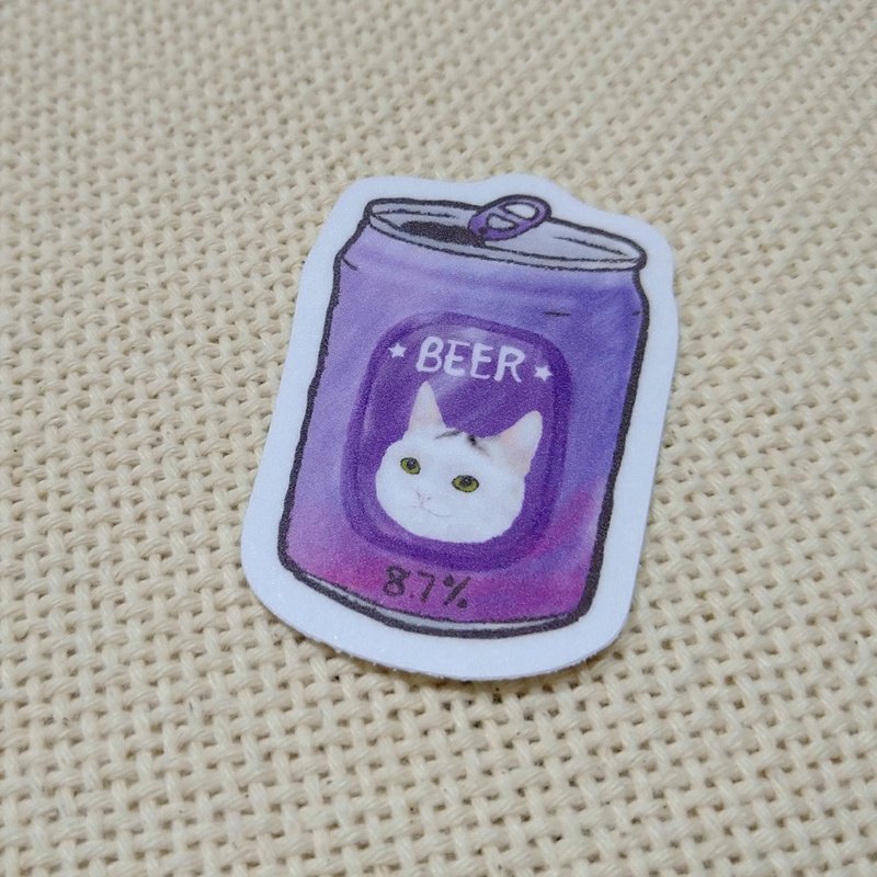 白貓啤酒-防水車貼-行李箱貼紙-賓士貓貓咪_貓咪_防水貼紙 - 貼紙 - 防水材質 