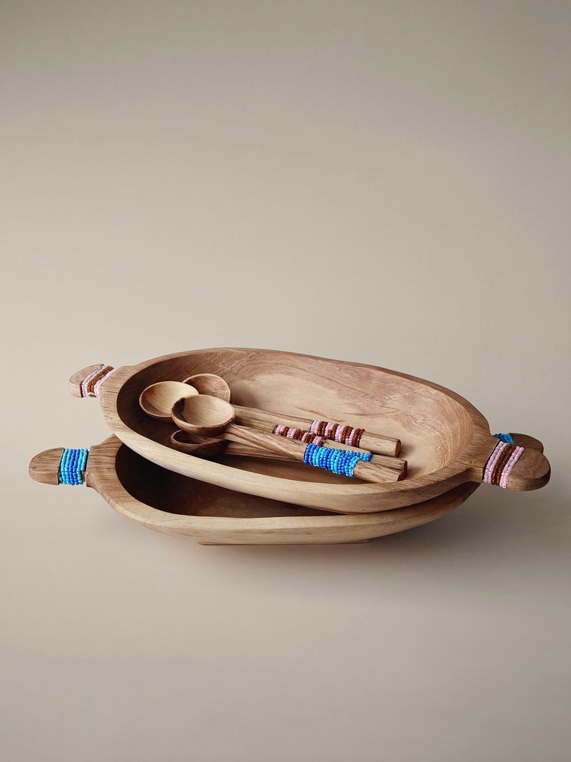 手工橄欖木木托盤套裝 裝飾擺設 - 碟/盤子/餐盤 - 木頭 