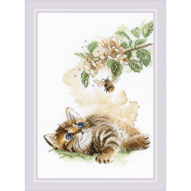 1996 - RIOLIS cross stitch material pack - Lazy little cat - เย็บปัก/ถักทอ/ใยขนแกะ - วัสดุอื่นๆ 