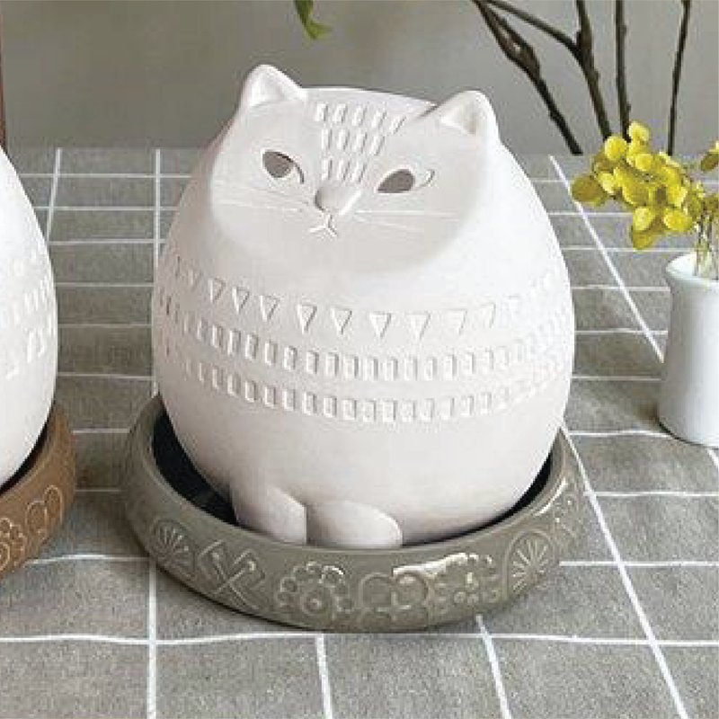 Japan Decole Natural Vaporization Humidifier - Moisturize and wait for little white cats - ของวางตกแต่ง - ดินเผา ขาว