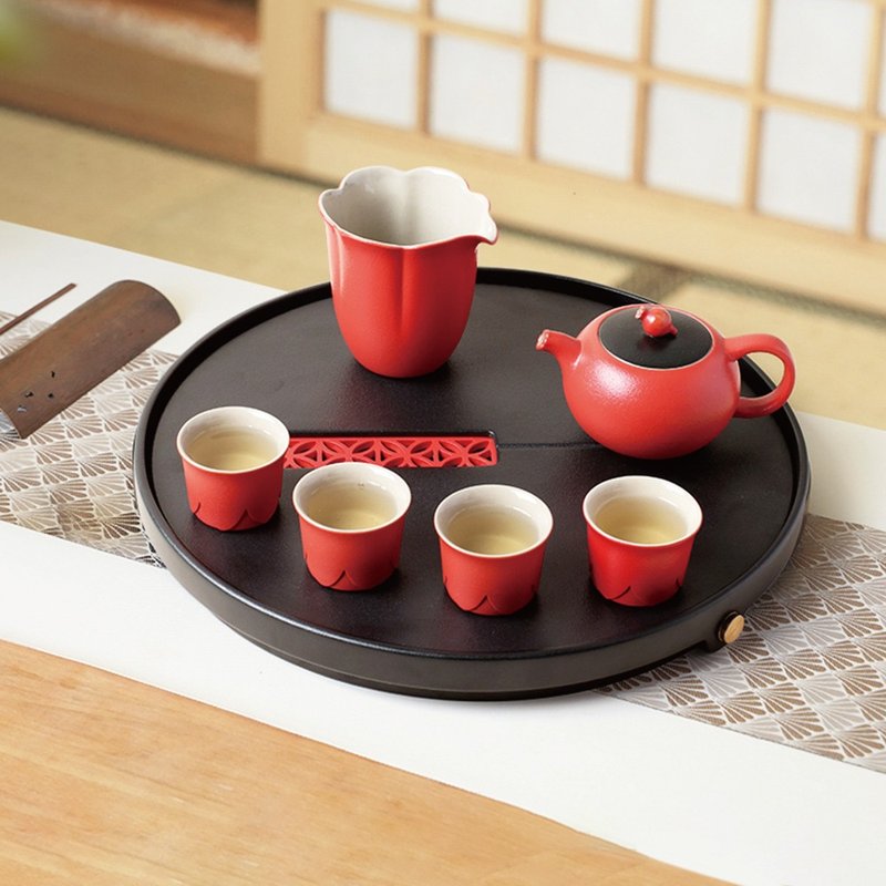 [LU Bao LOHAS] Yongle Tongbao tea tray-round dual-purpose tea tray can store water and can be connected to an external water pipe - ถ้วย - ดินเผา สีดำ