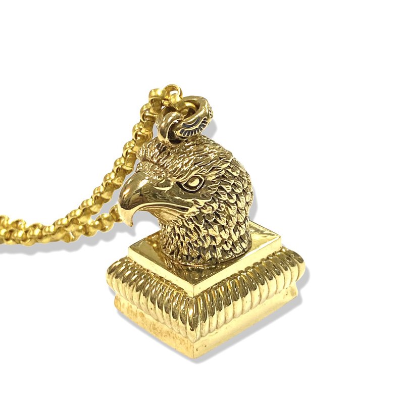 Vintage Pinchbeck Eagle Wax Seal / Brass Handle Stamp Letter Fob Pendant + Chain - ตราปั๊ม/สแตมป์/หมึก - ทองแดงทองเหลือง สีทอง