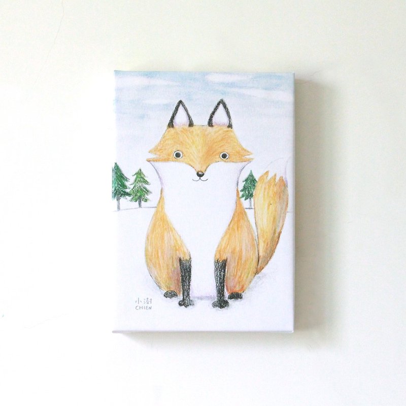 Fox frameless painting in the snow with art clay - โปสเตอร์ - ผ้าฝ้าย/ผ้าลินิน 