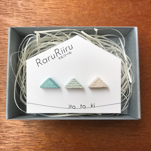 raruriiru-japan 三角 棉線 柏木 淺藍 白 條紋圖案 淡 可愛