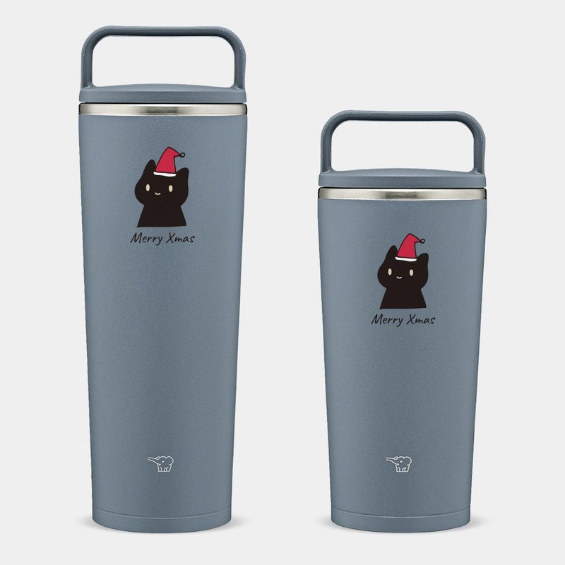 【Gift Recommendation】Black Cat, Santa Hat, Customizable Text, Zojirushi Japan, Loop Handle Tumbler PU054 - กระบอกน้ำร้อน - สแตนเลส สีน้ำเงิน