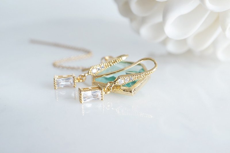 CZ Rectangle Earrings - Earrings & Clip-ons - Glass Gold