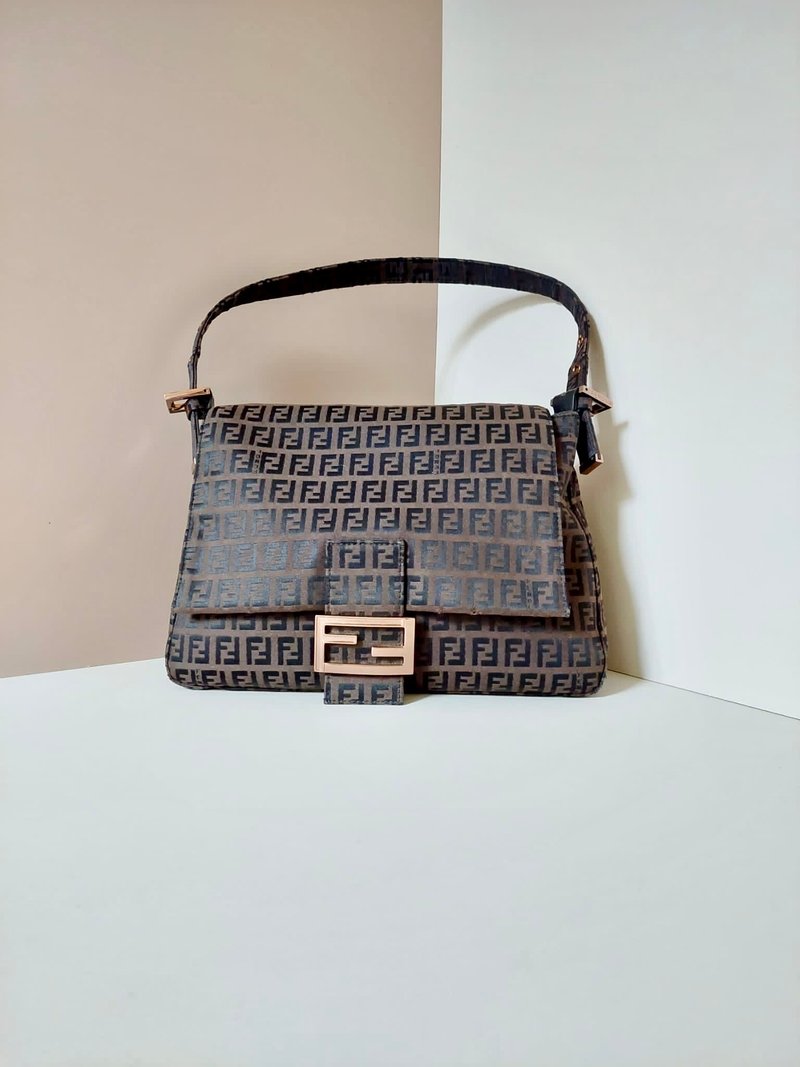 [LA LUNE] Second-hand Fendi brown large baguette presbyopic armpit side shoulder bag handbag - Messenger Bags & Sling Bags - Other Materials Brown