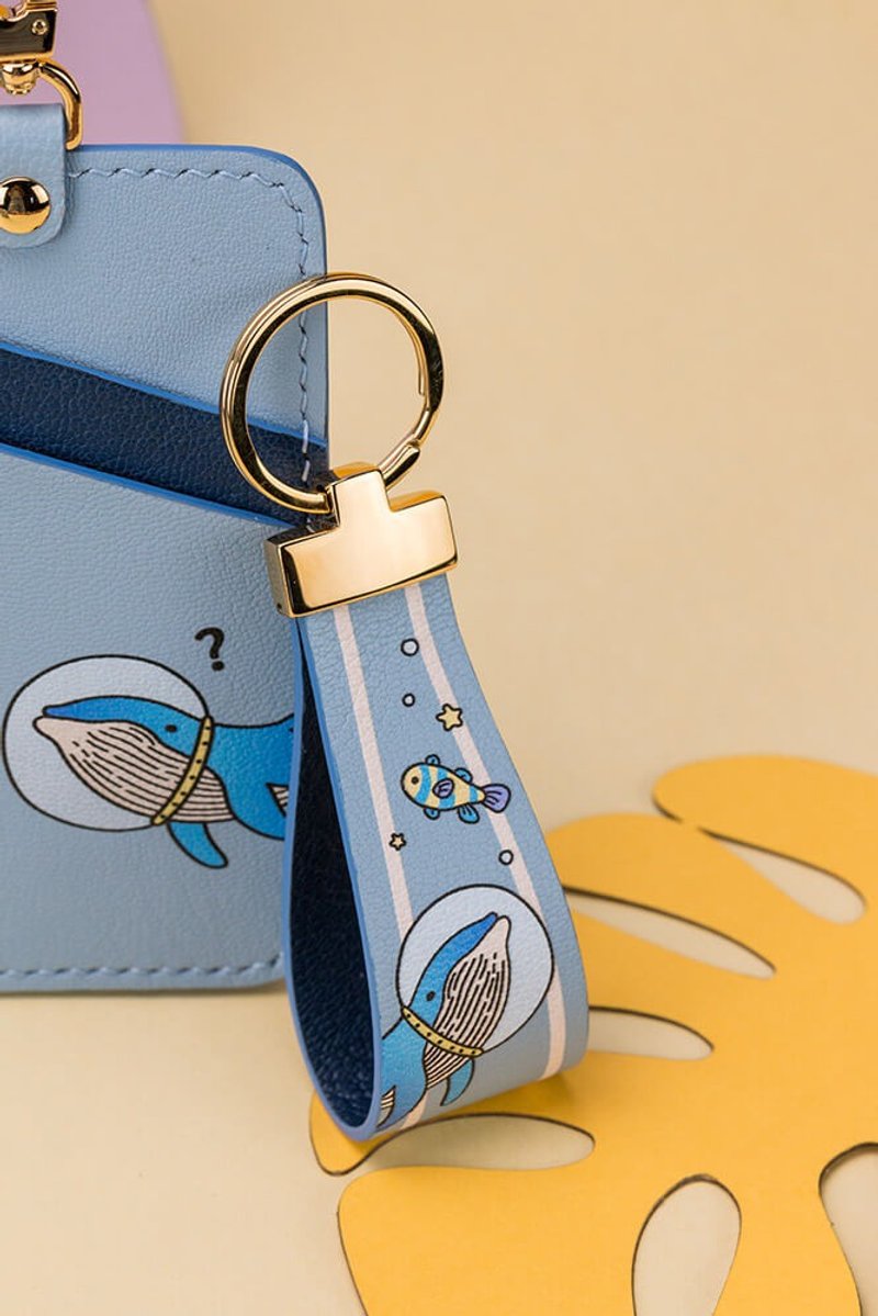 Space Whale Goat Leather Key Chain - Keychains - Genuine Leather Blue