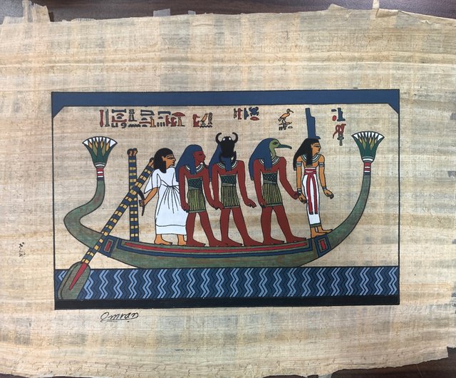 エジプトのパピルス画 - 太陽の船 (約 48x37 cm) - ショップ egypt-handmade ポスター・絵 - Pinkoi